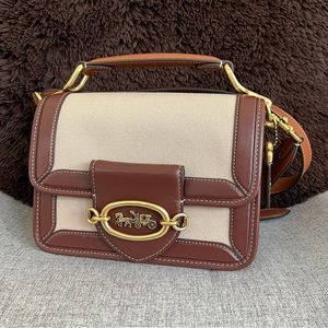 NWT Coach Hero Canvas Cream and Brown Crossbody Bag